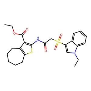 ethyl 2-(2-((1-ethyl-1H-indol-3-yl)sulfonyl)acetamido)-5,6,7,8-tetrahydro-4H-cyclohepta[b]thiophene-3-carboxylate structure
