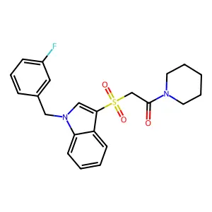 2-[1-[(3-Fluorophenyl)methyl]indol-3-yl]sulfonyl-1-piperidin-1-ylethanone structure