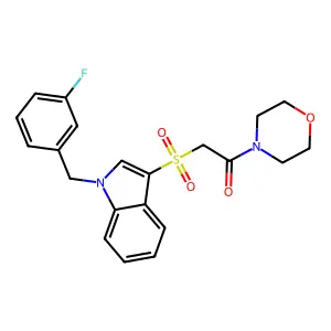 2-((1-(3-fluorobenzyl)-1H-indol-3-yl)sulfonyl)-1-morpholinoethanone structure