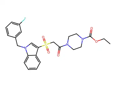 ethyl 4-(2-((1-(3-fluorobenzyl)-1H-indol-3-yl)sulfonyl)acetyl)piperazine-1-carboxylate structure