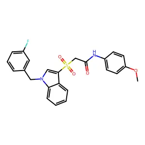 2-[1-[(3-fluorophenyl)methyl]indol-3-yl]sulfonyl-N-(4-methoxyphenyl)acetamide structure