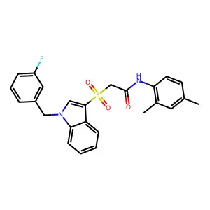 N-(2,4-dimethylphenyl)-2-[1-[(3-fluorophenyl)methyl]indol-3-yl]sulfonylacetamide structure