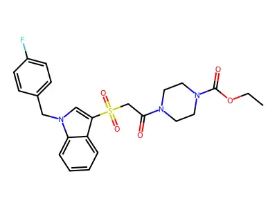 ethyl 4-[2-({1-[(4-fluorophenyl)methyl]-1H-indol-3-yl}sulfonyl)acetyl]piperazine-1-carboxylate structure