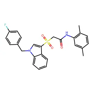 N-(2,5-dimethylphenyl)-2-[1-[(4-fluorophenyl)methyl]indol-3-yl]sulfonylacetamide structure