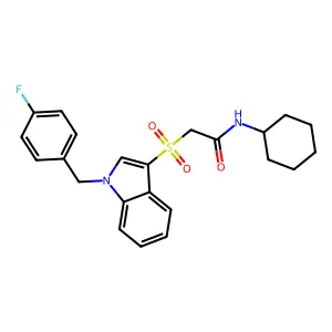 N-cyclohexyl-2-[1-[(4-fluorophenyl)methyl]indol-3-yl]sulfonylacetamide structure