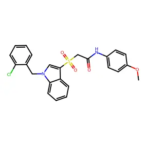 2-[1-[(2-chlorophenyl)methyl]indol-3-yl]sulfonyl-N-(4-methoxyphenyl)acetamide structure
