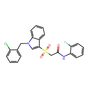 2-[1-[(2-chlorophenyl)methyl]indol-3-yl]sulfonyl-N-(2-fluorophenyl)acetamide structure