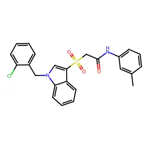 2-[1-[(2-chlorophenyl)methyl]indol-3-yl]sulfonyl-N-(3-methylphenyl)acetamide structure