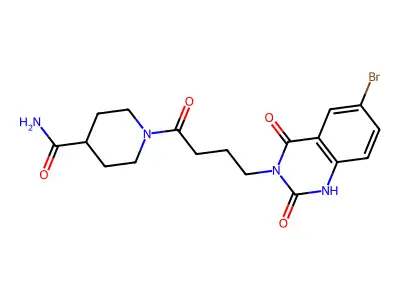 1-[4-(6-bromo-2,4-dioxo-1H-quinazolin-3-yl)butanoyl]piperidine-4-carboxamide structure