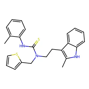 1-(2-(2-methyl-1H-indol-3-yl)ethyl)-1-(thiophen-2-ylmethyl)-3-(o-tolyl)thiourea structure