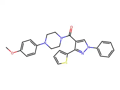 1-(4-methoxyphenyl)-4-[1-phenyl-3-(thiophen-2-yl)-1H-pyrazole-4-carbonyl]piperazine structure