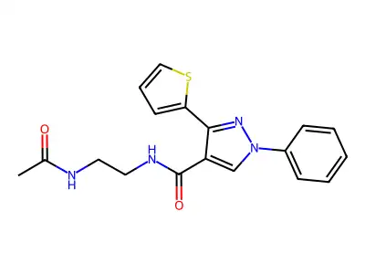 N-(2-Acetamidoethyl)-1-phenyl-3-(thiophen-2-yl)-1H-pyrazole-4-carboxamide structure