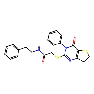 2-((4-oxo-3-phenyl-3,4,6,7-tetrahydrothieno[3,2-d]pyrimidin-2-yl)thio)-N-phenethylacetamide structure