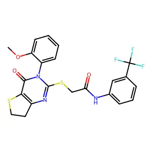 2-((3-(2-methoxyphenyl)-4-oxo-3,4,6,7-tetrahydrothieno[3,2-d]pyrimidin-2-yl)thio)-N-(3-(trifluoromethyl)phenyl)acetamide structure