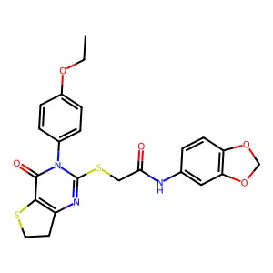 N-(2H-1,3-benzodioxol-5-yl)-2-{[3-(4-ethoxyphenyl)-4-oxo-3H,4H,6H,7H-thieno[3,2-d]pyrimidin-2-yl]sulfanyl}acetamide structure