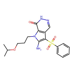 2-Amino-3-(benzenesulfonyl)-1-{3-[(propan-2-yl)oxy]propyl}-1,6-dihydro-7H-pyrrolo[2,3-d]pyridazin-7-one structure