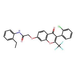 2-[3-(2-chlorophenyl)-4-oxo-2-(trifluoromethyl)chromen-7-yl]oxy-N-(2-ethylphenyl)acetamide structure