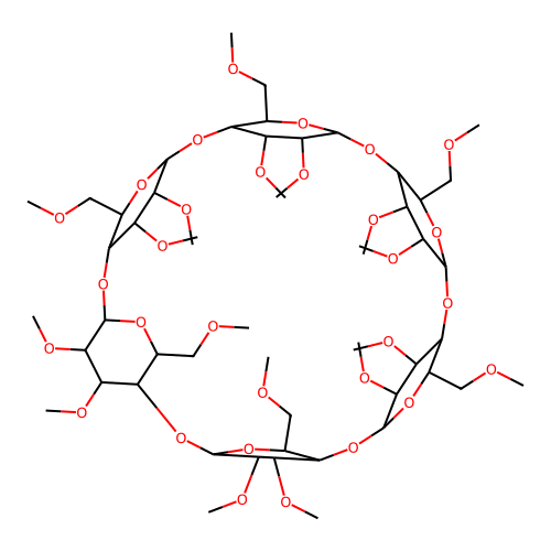 Hexakis(2,3,6-tri-O-methyl)cylomaltohexaose structure