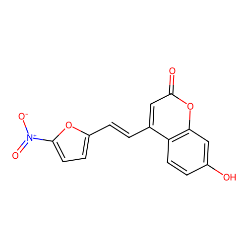2H-1-Benzopyran-2-one, 7-hydroxy-4-(2-(5-nitro-2-furanyl)ethenyl)-, (E)- structure
