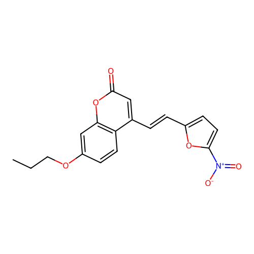 2H-1-Benzopyran-2-one, 4-(2-(5-nitro-2-furanyl)ethenyl)-7-propoxy-, (E)- structure