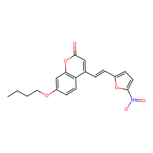 2H-1-Benzopyran-2-one, 7-butoxy-4-(2-(5-nitro-2-furanyl)ethenyl)-, (E)- structure