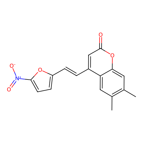 2H-1-Benzopyran-2-one, 6,7-dimethyl-4-(2-(5-nitro-2-furanyl)ethenyl)-, (E)- structure