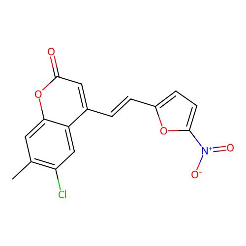 2H-1-Benzopyran-2-one, 6-chloro-7-methyl-4-(2-(5-nitro-2-furanyl)ethenyl)-, (E)- structure