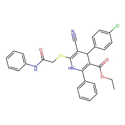 ethyl 4-(4-chlorophenyl)-5-cyano-6-{[2-oxo-2-(phenylamino)ethyl]sulfanyl}-2-phenyl-1,4-dihydropyridine-3-carboxylate structure