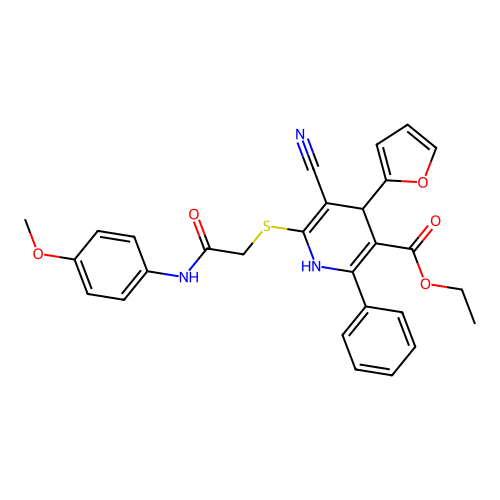 ethyl 5-cyano-4-(furan-2-yl)-6-({2-[(4-methoxyphenyl)amino]-2-oxoethyl}sulfanyl)-2-phenyl-1,4-dihydropyridine-3-carboxylate structure