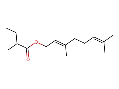 Geranyl 2-methyl butyrate structure