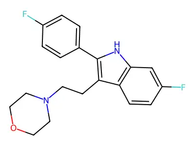 1H-Indole, 6-fluoro-2-(4-fluorophenyl)-3-(2-(4-morpholinyl)ethyl)- structure