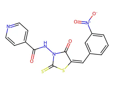 N-(5-((3-Nitrophenyl)methylene)-4-oxo-2-thioxo-3-thiazolidinyl)-4-pyridinecarboxamide structure