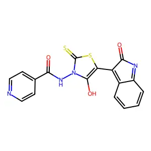 4-Pyridinecarboxamide, N-(5-(1,2-dihydro-2-oxo-3H-indol-3-ylidene)-4-oxo-2-thioxo-3-thiazolidinyl)- structure