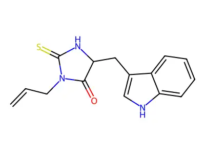 5-(1H-indol-3-ylmethyl)-3-prop-2-enyl-2-sulfanylideneimidazolidin-4-one structure