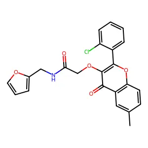 2-[2-(2-chlorophenyl)-6-methyl-4-oxochromen-3-yl]oxy-N-(furan-2-ylmethyl)acetamide structure