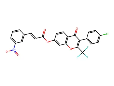 [3-(4-chlorophenyl)-4-oxo-2-(trifluoromethyl)chromen-7-yl] 3-(3-nitrophenyl)prop-2-enoate structure