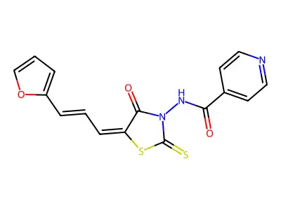4-Pyridinecarboxamide, N-(5-(3-(2-furanyl)-2-propenylidene)-4-oxo-2-thioxo-3-thiazolidinyl)- structure