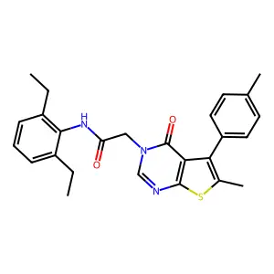 N-(2,6-diethylphenyl)-2-[6-methyl-5-(4-methylphenyl)-4-oxothieno[2,3-d]pyrimidin-3-yl]acetamide structure