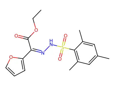 Ethyl 2-(2-furyl)-2-[(2,4,6-trimethylphenyl)sulfonylhydrazinylidene]acetate structure