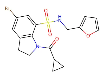5-bromo-1-(cyclopropylcarbonyl)-N-(2-furylmethyl)indoline-7-sulfonamide structure