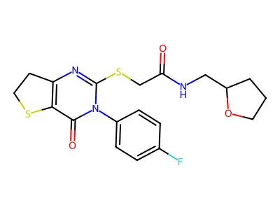 2-{[3-(4-fluorophenyl)-4-oxo-3H,4H,6H,7H-thieno[3,2-d]pyrimidin-2-yl]sulfanyl}-N-[(oxolan-2-yl)methyl]acetamide structure