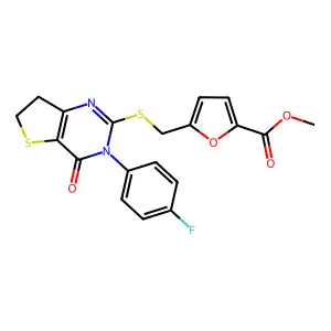methyl 5-({[3-(4-fluorophenyl)-4-oxo-3H,4H,6H,7H-thieno[3,2-d]pyrimidin-2-yl]sulfanyl}methyl)furan-2-carboxylate structure