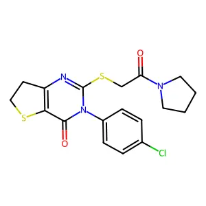 3-(4-chlorophenyl)-2-((2-oxo-2-(pyrrolidin-1-yl)ethyl)thio)-6,7-dihydrothieno[3,2-d]pyrimidin-4(3H)-one structure
