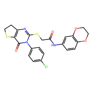 2-[[3-(4-chlorophenyl)-4-oxo-6,7-dihydrothieno[3,2-d]pyrimidin-2-yl]sulfanyl]-N-(2,3-dihydro-1,4-benzodioxin-6-yl)acetamide structure