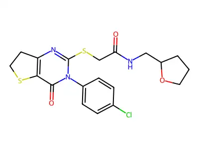 2-[[3-(4-chlorophenyl)-4-oxo-6,7-dihydrothieno[3,2-d]pyrimidin-2-yl]sulfanyl]-N-(oxolan-2-ylmethyl)acetamide structure