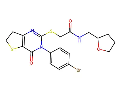 2-((3-(4-bromophenyl)-4-oxo-3,4,6,7-tetrahydrothieno[3,2-d]pyrimidin-2-yl)thio)-N-((tetrahydrofuran-2-yl)methyl)acetamide structure