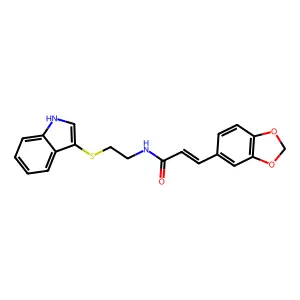 (E)-N-(2-((1H-indol-3-yl)thio)ethyl)-3-(benzo[d][1,3]dioxol-5-yl)acrylamide structure