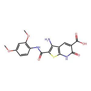 3-amino-2-((2,4-dimethoxyphenyl)carbamoyl)-6-oxo-6,7-dihydrothieno[2,3-b]pyridine-5-carboxylic acid structure