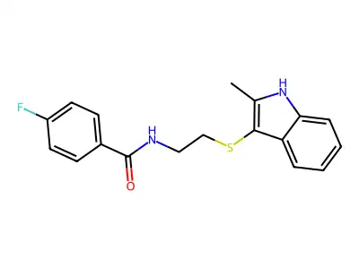 4-fluoro-N-(2-((2-methyl-1H-indol-3-yl)thio)ethyl)benzamide structure
