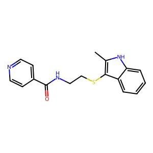 N-(2-((2-methyl-1H-indol-3-yl)thio)ethyl)isonicotinamide structure